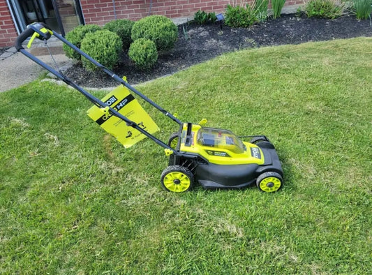 RYOBI ONE+ HP 18V Brushless 16 in. Cordless Battery Walk Behind Push Lawn Mower with battery and charger