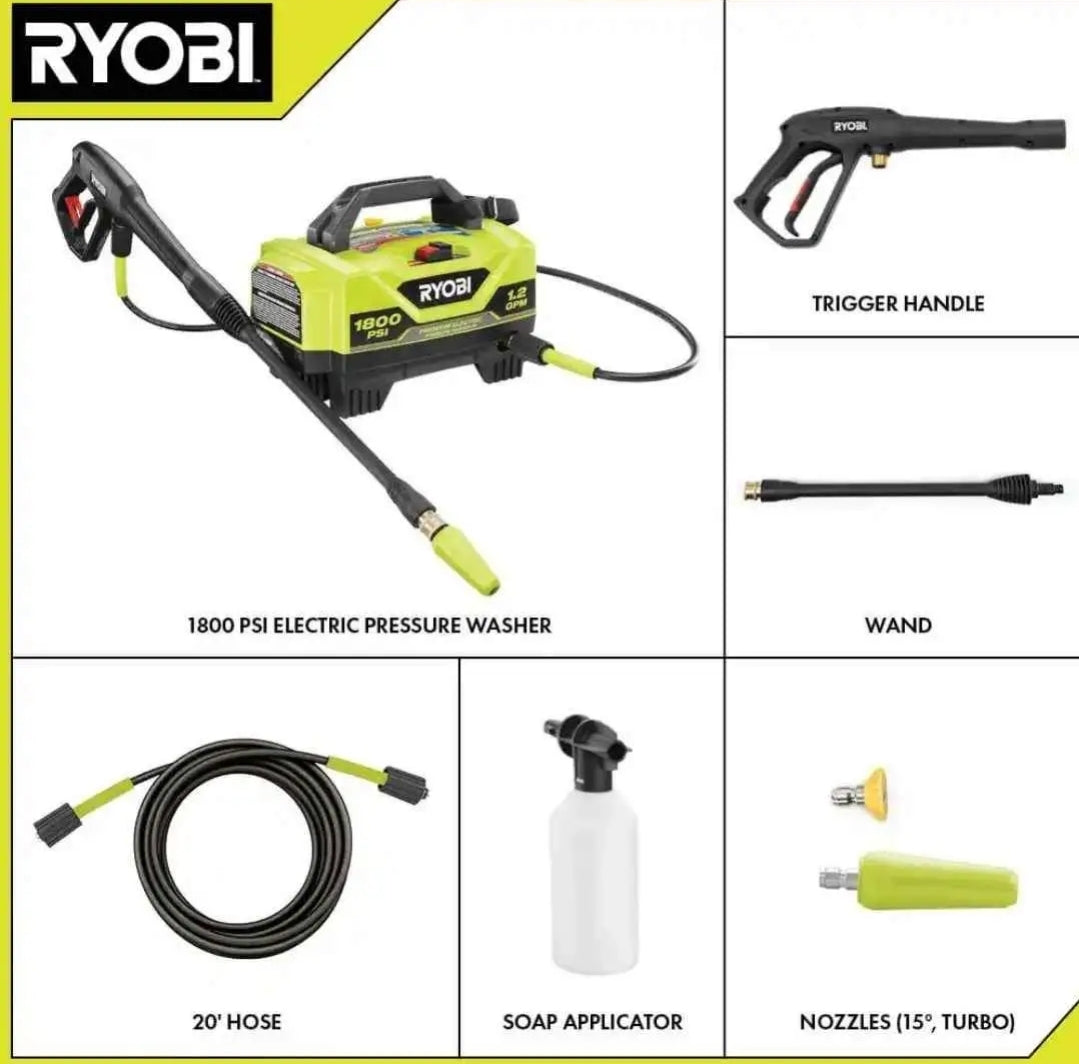 RYOBI
1800 PSI 1.2 GPM Cold Water Corded Electric Pressure Washer